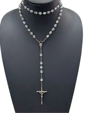 Vintage Signed Italy
Rosary Silver-tone Crucifix
Aurora Borealis Crystal Beads